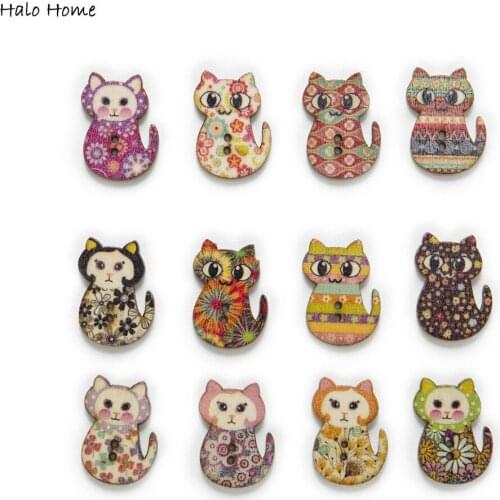 30pcs Cat Cartoon Wood Buttons Sewing Scrapbooking Handwork Home Gift Clothing Decor Card Making DIY 30x21mm