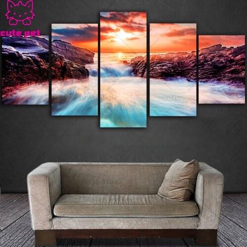 New arrival Diamond Painting Sunset river reef natural scenery Diamond Mosaic Embroidery Full Drill Diy Cross Stitch Decor 5PCS