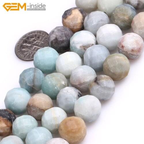 Gem-inside 10-12mm Natural Round Frosted Matt Faceted Amazonite Beads For Jewelry Making Beads 15inch DIY Beads Jewellery