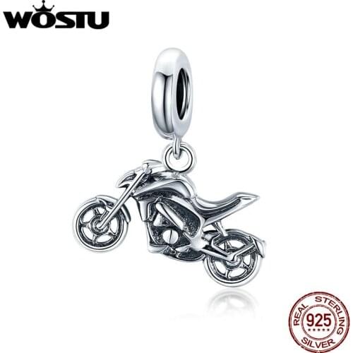 WOSTU 2020 Motorcycle Beads 925 Sterling Silver Cool AutocycleCharms Pendant Fit DIY Bracelet Necklace Jewelry Gift BKC1712