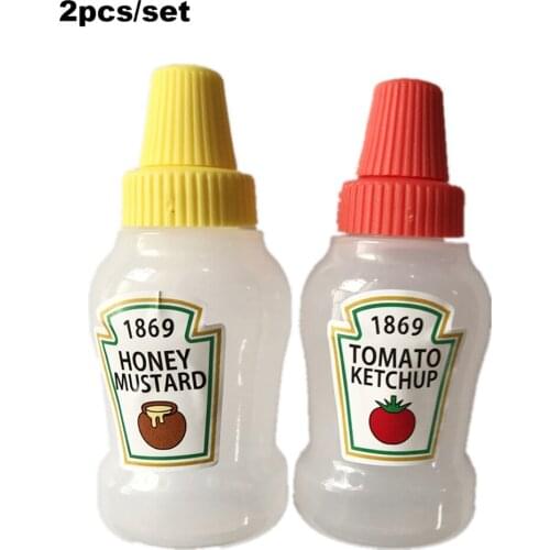 2Pcs/Set Portable Small 25ML Tomato Ketchup Squeeze Bottle for Camping BBQ Grill Salad Dressing Sauce Condiment Container