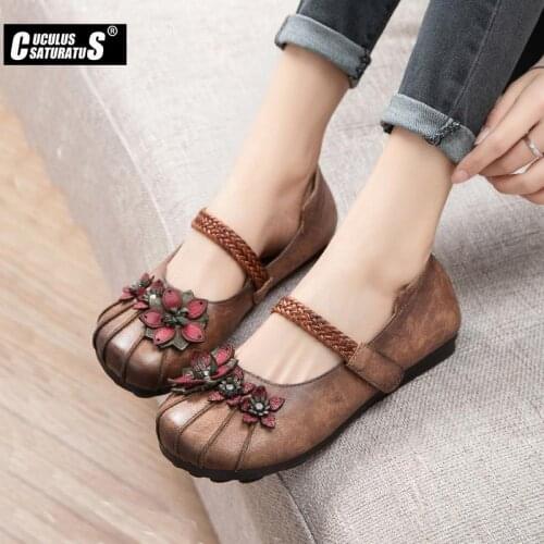 Cuculus Genuine Leather Women Flats Embroidery Yellow Loafers For Women 2021 Spring summer Flats Slip On Handmade Leather Flats