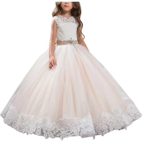 Kids Holy Communion Dresses For Wedding Birthday Party Bling Bling Crystals Belt O Neck Bow Button Girls Long Pageant Gowns