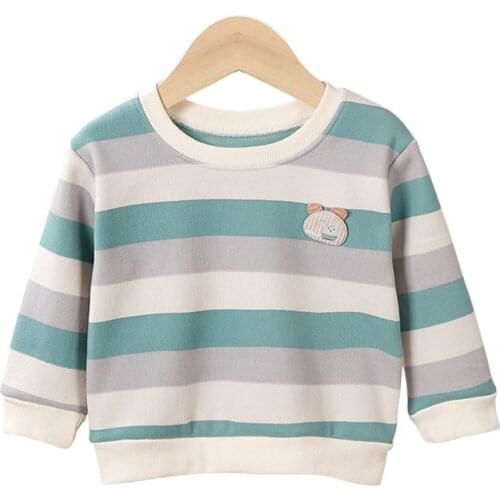 Childrens sweater 2020 new boys and girls long-sleeved T-shirts add fleece to babys coat Striped kids clothes toddler clothing