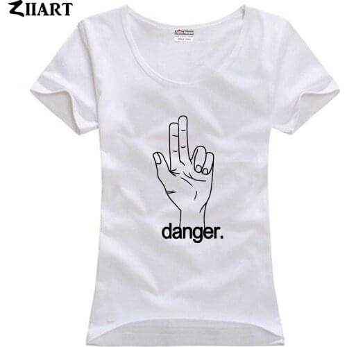 Danger hand gesture gun Stranger Things couple clothes girl woman female o-neck cotton short-sleeve T-shirt