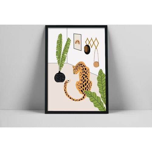 Cheetah Art Print | House Plants Poster | Animal Wall Art | Leopard Wall Print | Trendy Room Poster | Hipster Wall A TeFlot | r