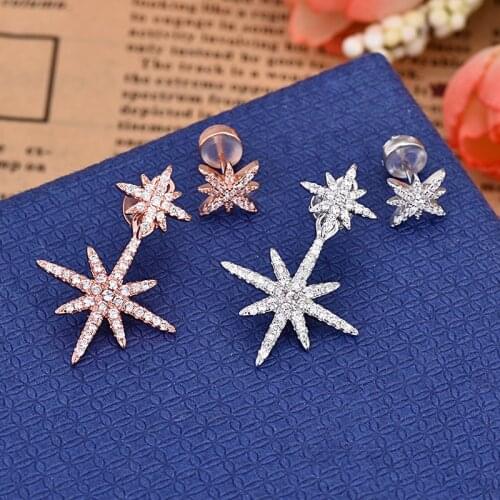 Classic Cubic Zirconia David Star Asymmetric Silver Color Ab Style Luxury Designer Earrings Bijoux Earring Zk30