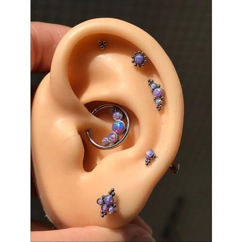 6pc/set 16G Opal Nose Piercing Ring cluster trinity Septum Clicker Daith Tragus Piercing Labret Helix Piercing Ear Cartilage