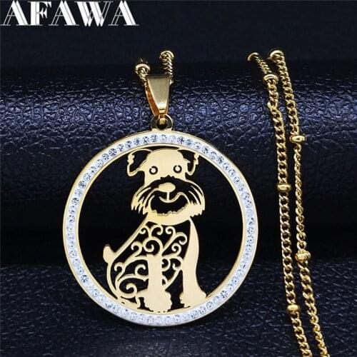2021 Schnauzer Stainless Steel Crystal Charm Necklaces Women Gold Color Animal Pendant Necklace Jewelry cadenas mujer NXS03