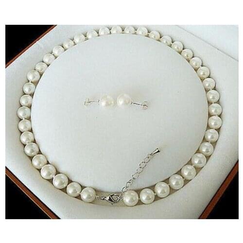 Wholesale Gift 8mm White South Sea Shell Pearl Beads Necklace Earring Set 18" Love women Jewelrygirl Wedding