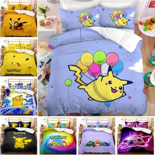 Pokemon Duvet Cover Set Cartoon Anime Print Two/Three Piece Bedding Sets Detective Pikachu Quilt Cover 3D Digital Bed Comforters