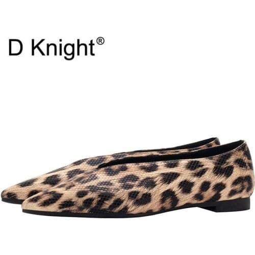 Leopard Women Ballet Flats Shoes Slip On Pointed Toe Ladies Casual Shoes Comfortable Soft Loafers Shoes For Pregnant Woman Flats