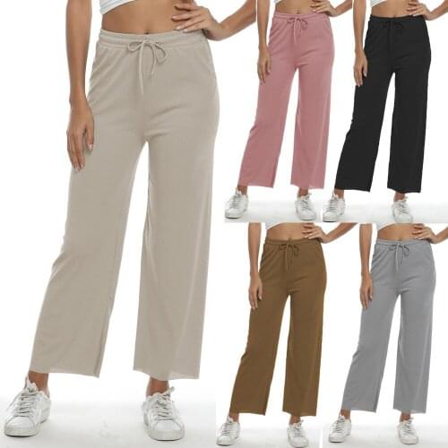 Summer new solid color lace solid color straight cropped womens trousers casual outdoor sports all-match ladies trousers 2021