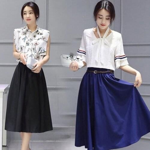 Summer New Style A-line Skirt All-match Mid-length Skirt Fashion Female High-waist Literary Half-length Skirt Female Solid Color