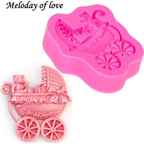 Bear Baby carriage car bows soap mould DIY fondant baking cake decorating tools silicone mold T0088