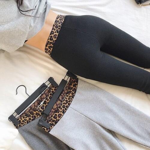 Fashion Leopard Patchwork Leggings knit Cotton Lady Street spring autumn Elastic Fitness Slim Pants 2XL Workout pants