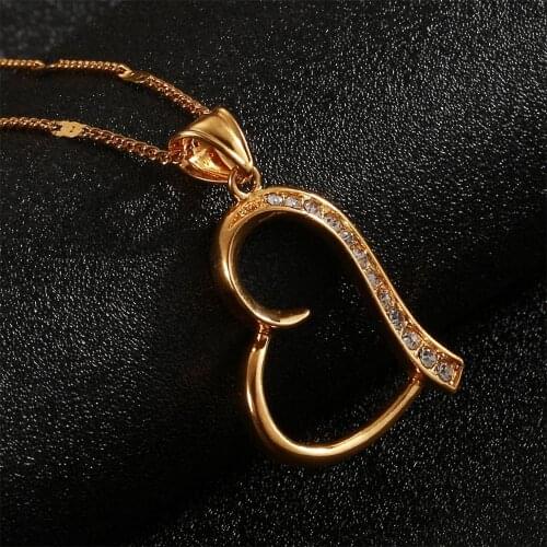 Fashion Cute Rhinestone Gold Color Heart Pendant Necklace Trendy Jewelry