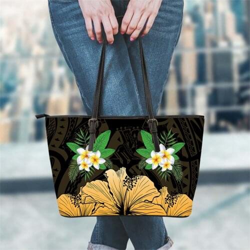 FORUDESIGNS Fashion Casual Shoulder Bags for Women Polynesian With Hawaii Flower Printed Large Leather Female Luxury Handbag