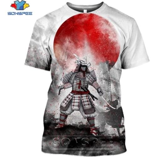 SONSPEE 3D Print Japanese Oni Samurai Mens T Shirt Casual Streetwear Harajuku Ghost Sword Short Sleeve Hip Hop Style Tees Shir