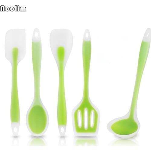 NOOLIM 5pcs/set Kitchen Cooking Utensil Set Heat Resistant Cooking Tools including Spoon Turner Spatula Soup Ladle Color Green