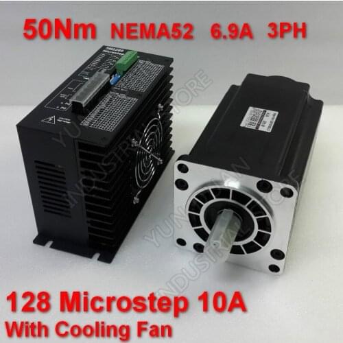 Nema52 130mm 50Nm 6.9A 32 Bits DSP Stepper Motor & Driver Kit 3PH AC18-220V 128 Microstep With Cooling Fan High Torque for CNC