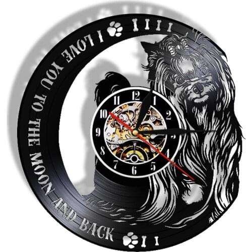 I Love You To The Moon And Back Yorkshire Terrier Vintage Vinyl Record Wall Clock Silent Move Retro Re-purposed Record Clock