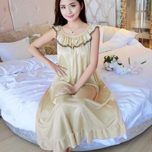 Big Loose NEW Summer Ice Silk Nightgown Female Home Service Loose Comfort Imitation Silk Sexy Pregnant Woman Nightdress
