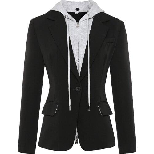 2021 New Womens Small Jacket Casual One Button Slim Personality Detachable Zipper Hooded Suit O78