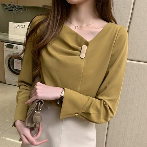 Autumn Long Sleeve V-neck Chiffon Blouse Shirt Tops Blouse Women Blusas Mujer De Moda 2021 Tops Women Blouses Shirts Blusa 16230