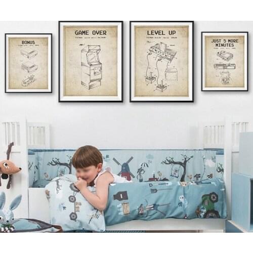 Retro Video Game Patent Posters and Prints Gamer Gift Gaming Blueprint Vintage Art Canvas Painting Boys Kids Playroom Wall Decor