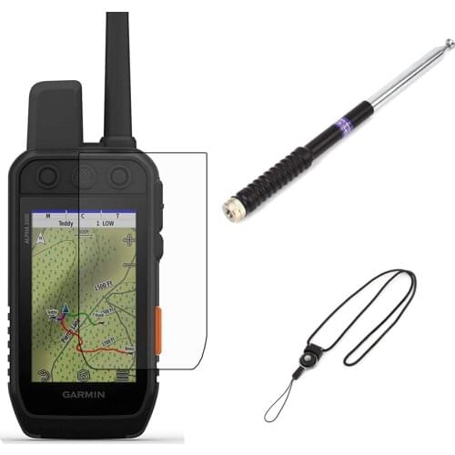 Clear Screen Protector Shield Film + Long Range Extendable 127cm Antenna + Detachable Lanyard for Garmin Alpha 200i Alpha200i