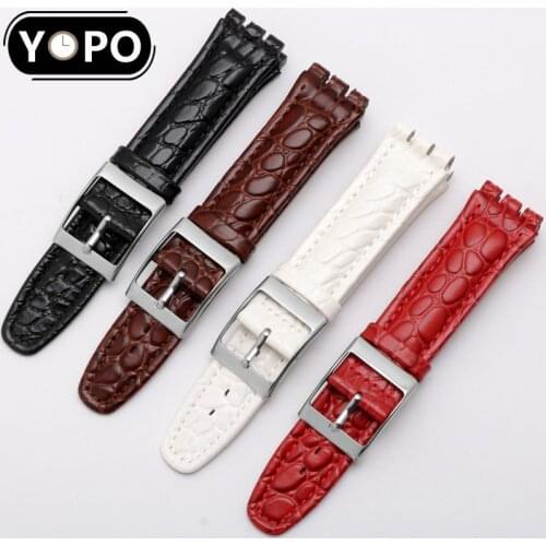 Yopo Genuine leather strap 17 19mm black brown wristband Replacement strap for Swatch men and women bracelet