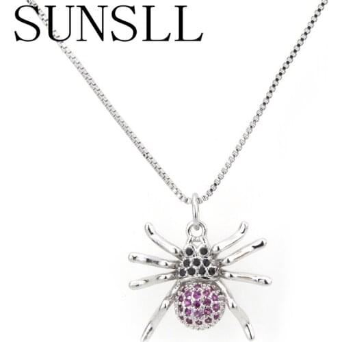 SUNSLL 4color copper necklace white cubic zirconia cute insect animal pendant necklace for women / children fashion jewelry gift