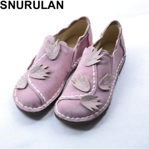 SNURULAN National wind handmade Genuine leather shoes,literary and artistic women shoes flat bottom leisure single shoes E489