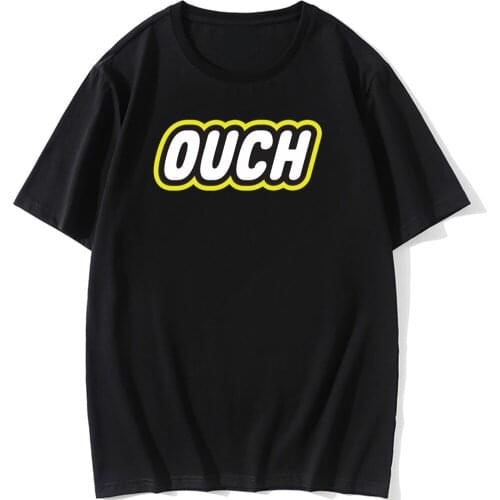 Ouch! T Shirt Summer Letter Vintage Men Tshirt Cotton T-shirt Hipster Tops Street Style Teeshirt Hip Hop Tees Black Funny