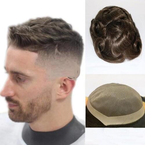 Stock Brown Colored Men Toupee For PU With Lace Remy100% Human Hair Brazilian Extensions Male Wigs Toupee Wig Replacement System