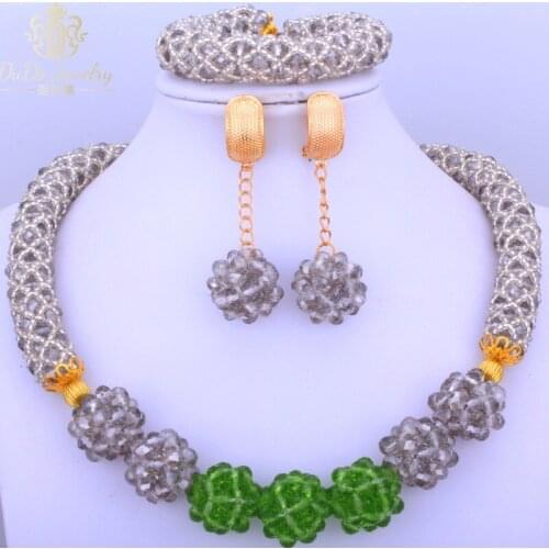 Gorgeous African Costume Jewelry set choker for women Balls Grey Green jewellery sets Round african beads necklace jewelry set