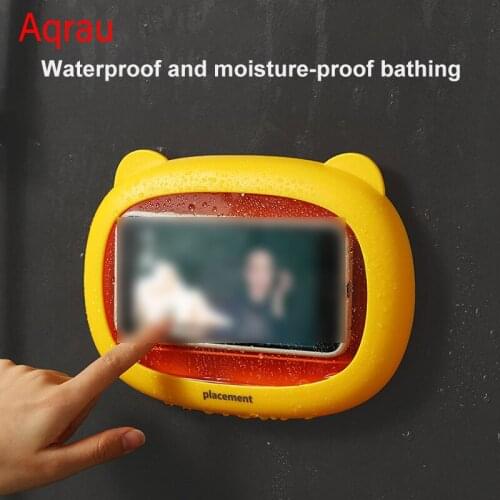 Waterproof Case Phone Holder Wall Mounted All Covered Mobile Shelves Self-Adhesive Shower Sealing Storage Accessories Bathroom