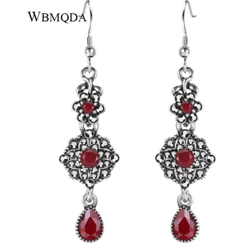 Wbmqda Fashion Bohemian Long Drop Earrings Antique Silver Color Crystal Hollow Cross Big Earrings For Women Jewelry 2020 New
