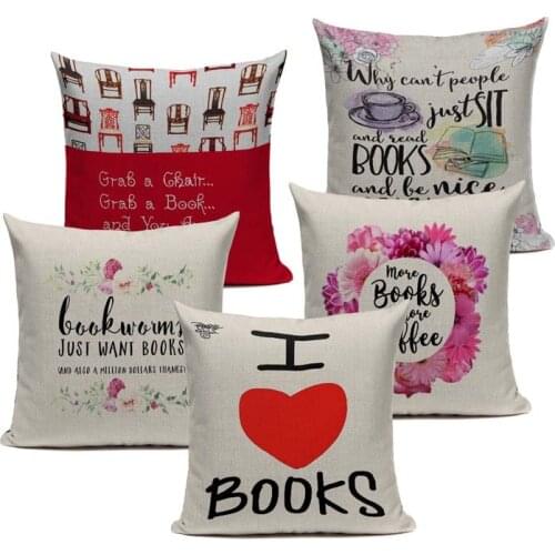I love books Happy Reading more Coffee Tea Wine Home Decor Sofa Car Seat Decorative Cushion Cover Pillow Case Capa Almofada