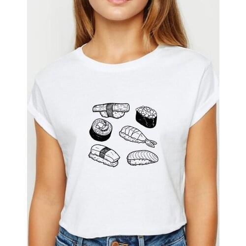 Avant-garde Sushi T shirt Women Ulzzang Spring Summer ropa mujer Tshirt Vintage Streetwear White Top Round Neck T-shirts