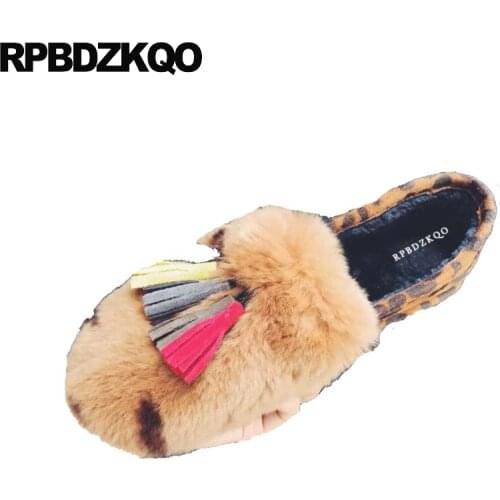 Round toe shallow black fur flats winter brown large size fringe suede slip on tassel china designer shoes women luxury 2019
