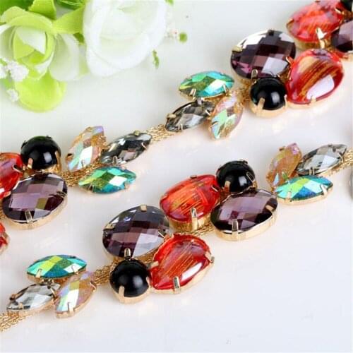 1Yard/Lot Colorful Sew On Crystal Rhinestones Chain Fashion DIY Bling Rhinestone Chain Wedding Clothing Decoration Hand Craft