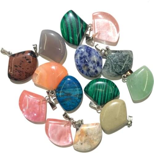 100% Natural Stone Pendant Fan Shape Opal Small Pendants for Women Jewelry Making DIY Necklace Earrings 17x22mm