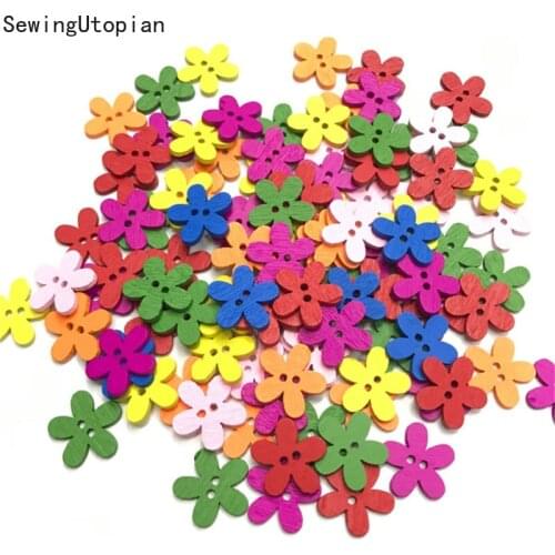 100PCS 15mm Flower Wooden Buttons Decoration Sewing Scrapbooking Wood Button Sewing Accessories for Clothing Decoration DIY