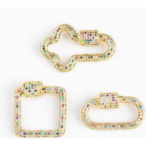 2PCS, Rainbow Crystal Zirconia Clasp Cross /Oval/Square Shaped Lock Carabiner Pave Lock Jewelry Findings