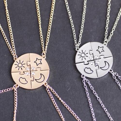 2020 New 4 Piece Star Moon Chain Best Friend Necklace Bff Sister Friendship Choker Fashion Men And Women Jewelry Free Shipping