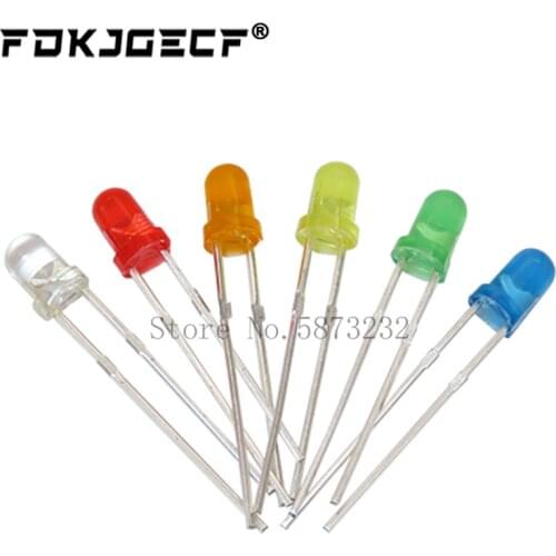 5Colors*20PCS=100PCS / 1Color=100pcs F3 3mm LED Diode Light Assorted Kit Green Blue White Yellow Red Orange COMPONENT DIY kit