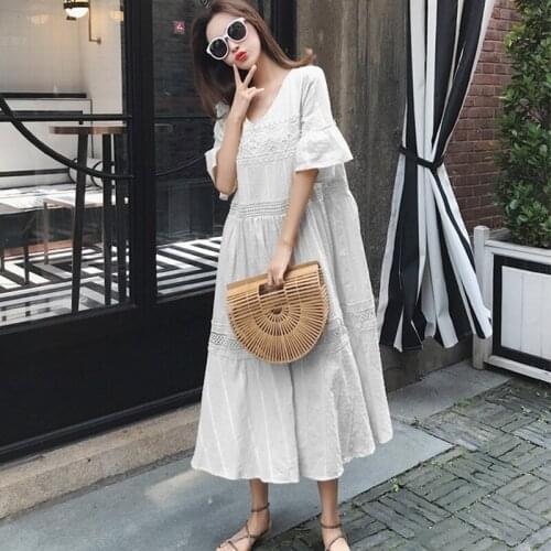 6186# Maternity Clothes Summer hollow out lace Short Sleeve Easy Matching Loose Stylish Dress for Pregnant Women