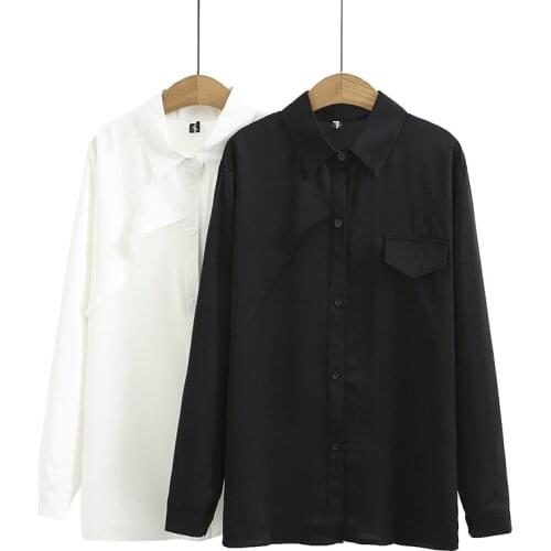 Women New Fashion Solid Black Blouses Casual Female Clothes Loose Buttons White Shirts Long Sleeve Simple OL Feminine Tops